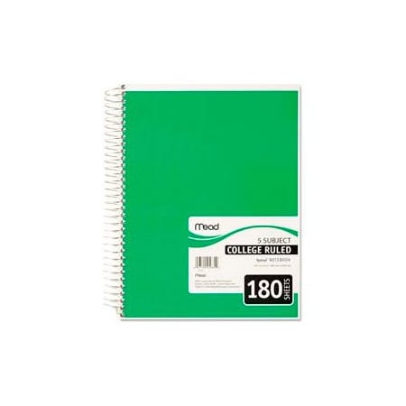 Mead Products Spiral Bound 5-Subject College Ruled Notebook, 8 x 10-1/2, 180 Sheets 5682